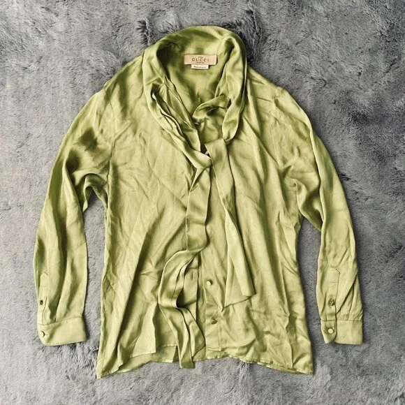 GUCCI Green Tie Front Blouse - Picture 1 of 8